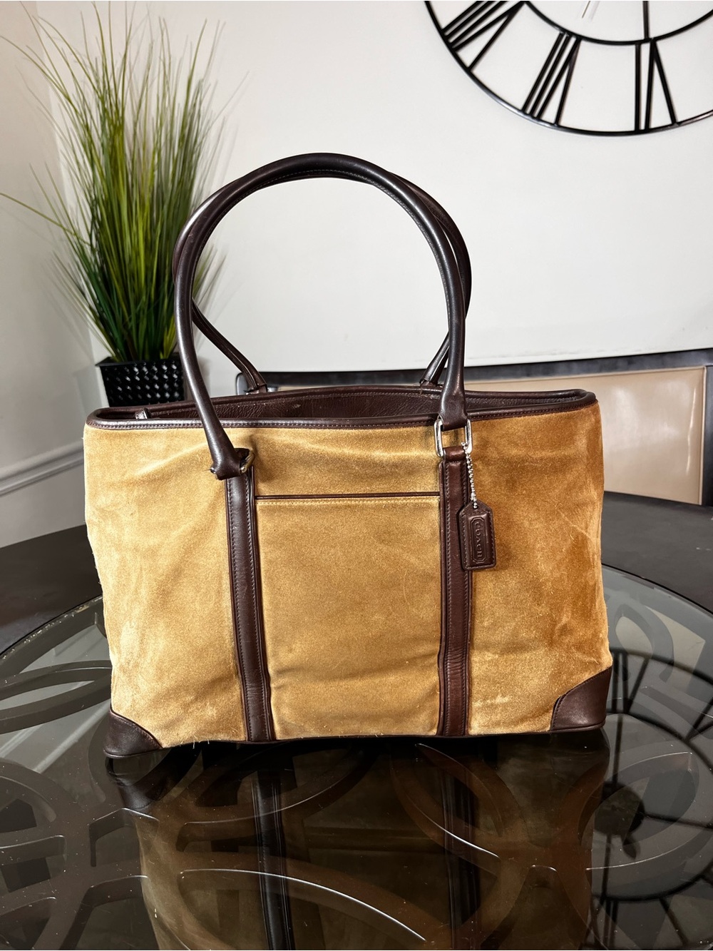 Vintage Y2K Coach Hampton Suede Leather Tote Bag Brown Tan Large Shoulder 5121 - Picture 2 of 7